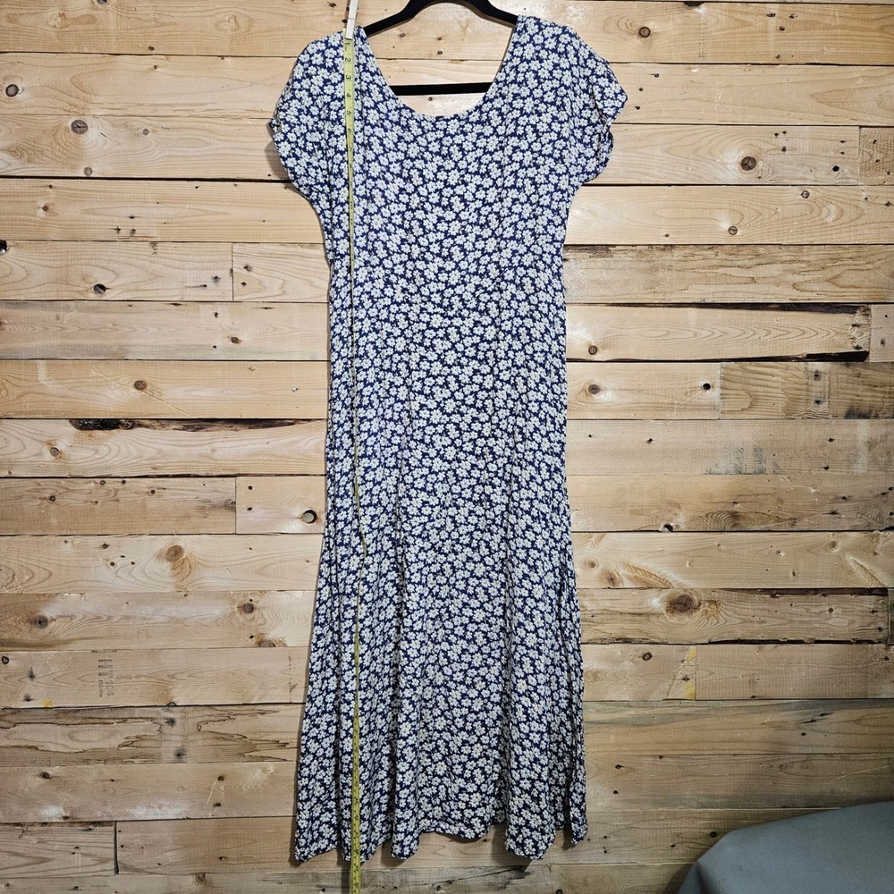 Vintage All That Jazz Navy Blue Floral Daisy Midi Dress 9 / 10 90s USA Grunge - Picture 10 of 10